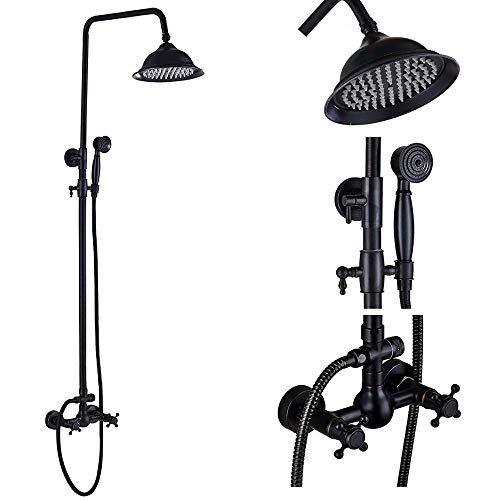 Mitigeur douche noir mat laiton avec pomme de douche 8 pouces et inverseur bain encastré