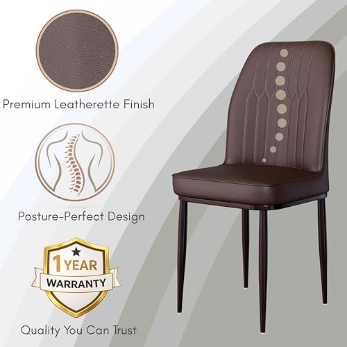 Image of Jewel Premium Leather Dining Chair with Strong Metal Legs, Cushioned Seat, Chair for Dining, Living Room, Bedroom & Balcony (Brown)