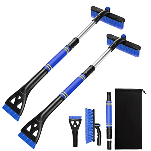 Viopic 2 Pack Extendable 32” Ice Scraper and Snow Brush, Snow Scraper w Pivoting Brush Head for Car Windshield Car Vent, Detachable Snow Removal Tool with Ergonomic Foam Grip for Cars, 3-in-1, Blue