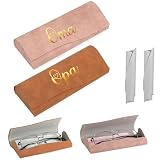Neylokfen 2 Set Oma Opa Geschenk Brillenetui Retro Tragbare PU-Leder Hardcase Brillenetui mit Putztuch Geburtstag Jahrestag Weihnachten Neujahr Geschenk (Braun und Rosa)