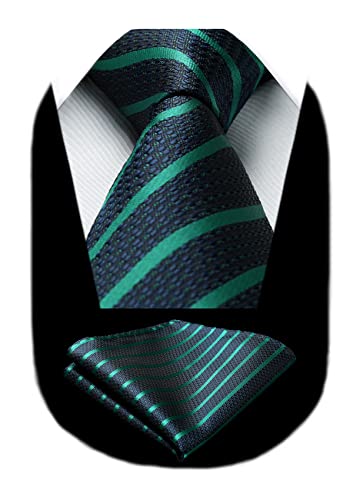 HISDERN Corbata A Rayas Para Hombre Pañuelo Verde Azul Elegante Clásico Hombres Corbatas Y Pañuelos Bolsillo Conjunto Boda Fiesta