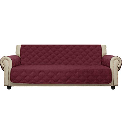 Chhkon Sofa Cover 100% Waterproof Non-Slip Quilted Furniture Protector Sofa Slipcover For Children, Pets For Leather Couch (Burgundy, 78") #TOP17