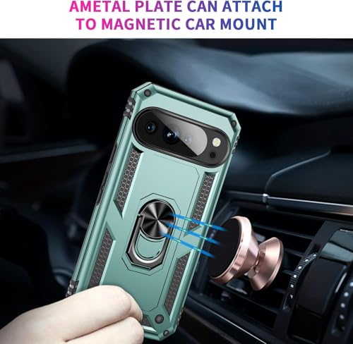 Image of REALCASE Google Pixel 10 Pro Back Cover Case | Heavy Duty Dual Layer Hybrid Shock Proof Armor Defender Ring Case Back Cover for Google Pixel 10 Pro 5G (Green)