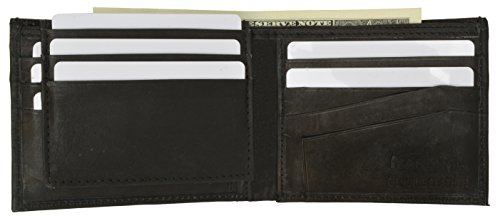 MARSHAL Wallet Leather Men Bifold Wallet Removable ID Case Hidden Compartment (Black)