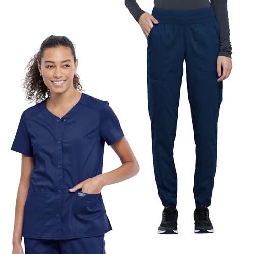 Cherokee Ensemble de gommage femme bleu marine avec haut médical WW622 et pantalon jogging WW011