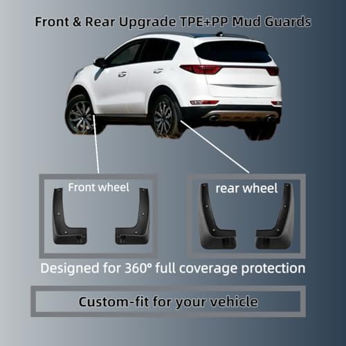 Image of No Drill Mud Flaps Compatible with Kia Sportage 2017 2018 2019 2020 2021 2022, Wheel & Tire Splash Guards, Mudflaps for Car, OEM Style Textured Black Custom Fit All Weather Exterior Accessories(4PCS)