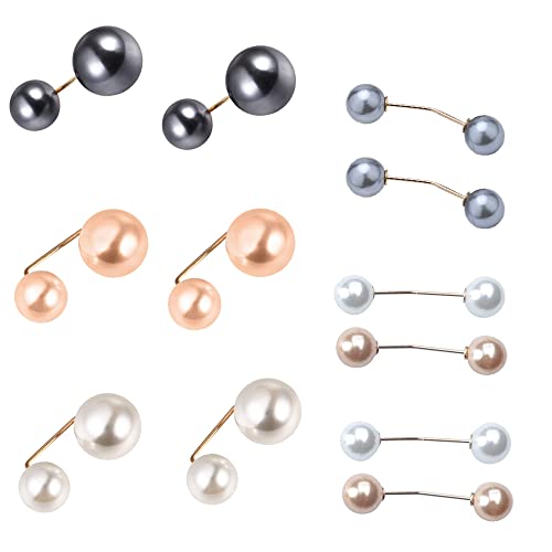 Norhogo 12 Stück Perlenbrosche Kragenclip Perlen Cardigan Brosche, Dress Strass Boutonniere Brosche Clip Schmuck für Geschenke Frauen Mädchen in 2 Ausführungen (Beige, Champagner, Grau) Cover