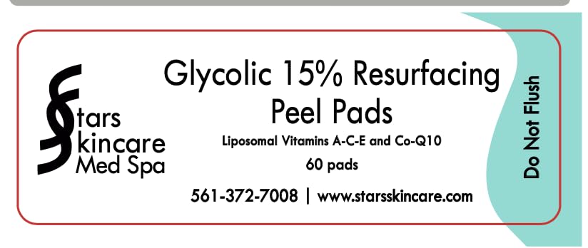 Glycolic 15% Resurfacing Peel Pads, 60 Count, with Liposomal Vitamins A-C-E and Co-Q10