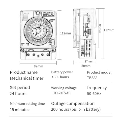 Commande 24 h/24 mécanique TB388, relais de temporisation 12-48V CA polyvalent - 4