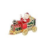FASSLINO Santa Claus Steam Train Jewelry Trinket Box Hinged Enameled Hand-Painted Ornaments Christmas Gift for Home Decor (Red)