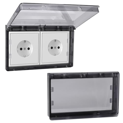GOIYZTTR 2 Pièces Cache Interrupteur Prise Couvercle Prise Courant éTanche Type 86 Flip Outlet Box Pour Salle De Bain, Maison, ExtéRieur, Noir Transparent