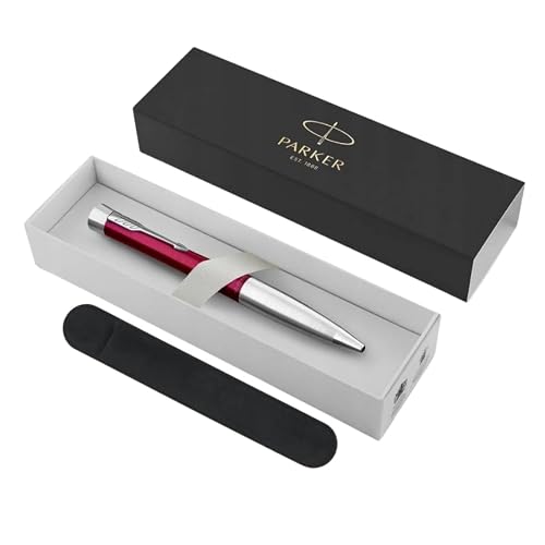 Parker Urban Twist Stylo à bille | Magenta avec bordure chromée | Recharge d'encre bleue à pointe moyenne | Coffret cadeau avec étui en velours