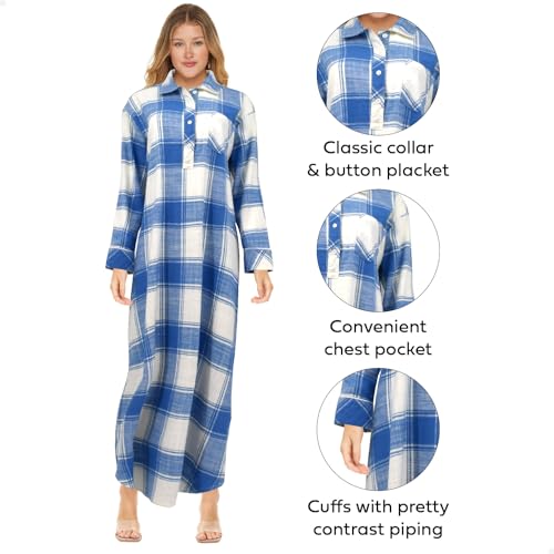 Sexy Basics Womens Flannel Sleep Shirt | Night Gown | Long Henley Soft Nightshirt Pajama -Multi Packs2