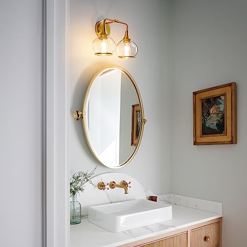 Image of Gold Bathroom Light Fixtures 2-Lights Vanity Lights with Clear Glass Shade Bathroom Vanity Light 14 Inch Wall Sconces(Exclude E26 Bulb)