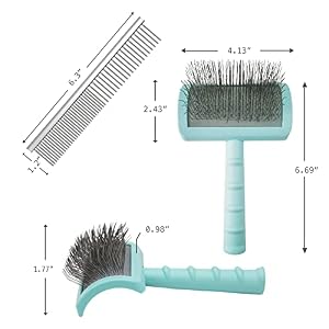 Large Firm Slicker Brush & Pet Comb Value Kit,Extra Long Pin Slicker Brush for Dogs Goldendoodles,Large Dog Pet Grooming Wire Brush and Deshedding,Removes Long and loose Hair & Undercoat
