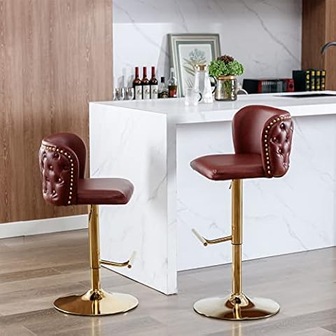 Bar Stools Set of 2, Adjustable Swivel Counter Heigh Barstools with Tufted Back and Footrest, Upholstered PU Armless Kitchen Counter Stools Bar Dining Chair for Home Bar, Kitchen Island, Wine Red Cover