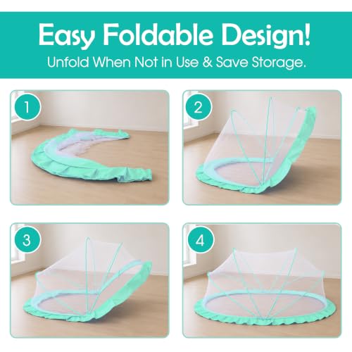 Image of RAMVIK Baby Mosquito Net, Mosquito Net for Baby 0-12 Months, Foldable Portable Mosquito Net for Baby with Breathable Mesh, 360 Protection, Bottomless Design,135 x 65 x 65 cm (Ocean Green)