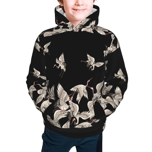 Japanese White Cranes Kids Pullover Hoodies Boys Sweatshirts Girls Athletic Clothes with Pocket2