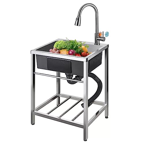 Fregadero de Cocina, Fregaderos de un Seno Fregadero Comercial, Fregadero de Servicios de Acero Inoxidable Independiente con Grifo Y Escurridor, Para Garaje Bares, 65 x 45 cm