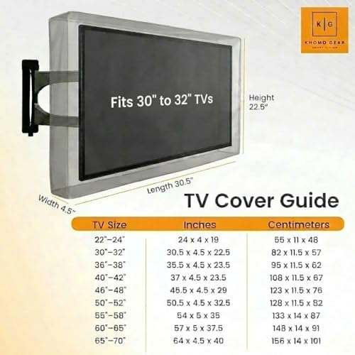 Outdoor TV Cover, Black Weatherproof Universal Protector for 30'' - 32'' LCD, LED, Plasma Television Sets - Compatible with Standard Mounts and Stands. Built in Remote Controller Storage Pocket - 4