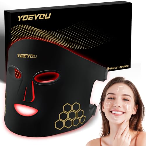 YOEYOU Red Light Therapy for Face, Infrared LED Face Mask Light Therapy 4 Light Waves with 850nm Near Infrared, Portable Rechargeable Red Light Therapy Mask Skincare Device for Facial Rejuvenation
