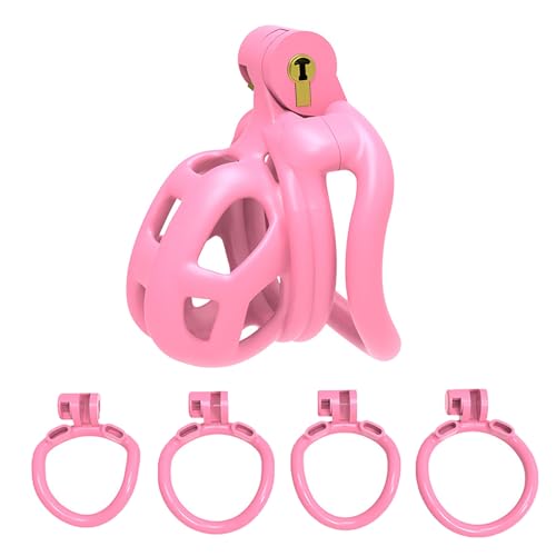 Pink Chastity Cage for Men Plastic Penis Cage Sissy Chastity Devices BDSM Sex Male Cock Cage for Sexual Adult (Ultra-Micro,Bend Ring)