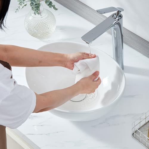 VEVOR Ovales Aufsatzwaschbecken Waschbecken, 409 x 341 x 144 mm, Badezimmer-Aufsatzwaschbecken über der Theke, Keramikwaschbecken moderner Stil, für Toiletten, Hotels, Restaurants, helles Weiß