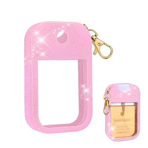 AIERSA Hand Sanitizer Spray Glitter Case Compatible with Touchland Silicone Hand Sanitizer Case Holder with Keychain for Touch Land Mist 1FL. OZ(Glitter Sequin pink)