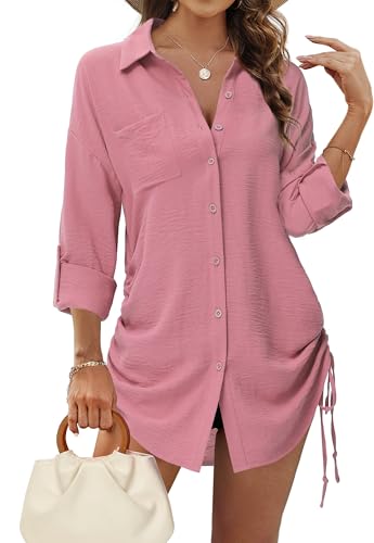 Tanmolo Bluse Damen Longbluse V-Ausschnitt Hemdbluse Langarm Tunika mit...