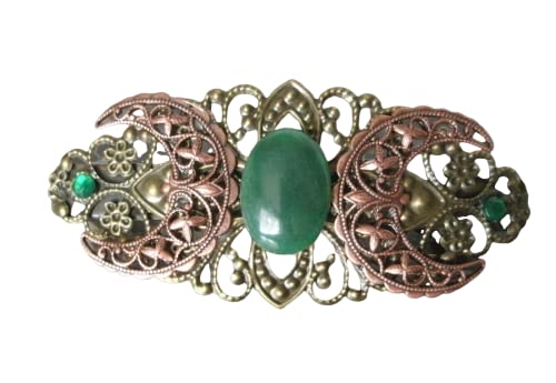 Copper Triple Moon Barrette, handmade jewelry wiccan pagan wicca witch witchcraft goddess green agate