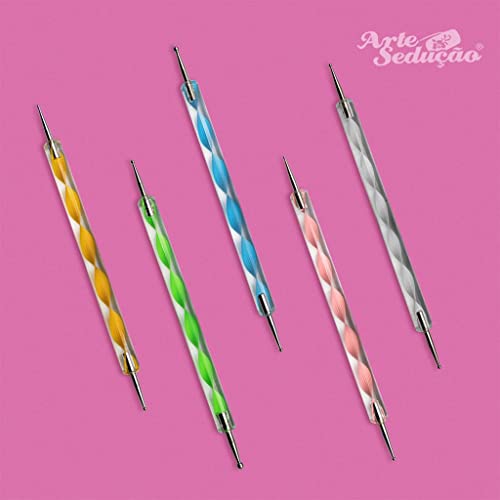 Kit 5 Boleadores com Ponta Dupla para Decoração de Unhas e Pontilhismo