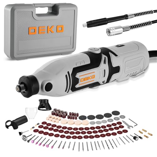 Kit di utensile multifunzione 170W: DEKOPRO 126pc Kit Multiuso per DIY, Mini trapano elettrico per legno/metallo - con albero flessibile per rettifica, incisione, lucidatura, pulizia (Grigio)