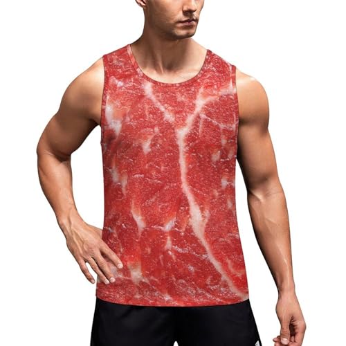 Raw Meat Pork Pattern Men's Tank Tops Summer Sleeveless T-Shirts Gym Workout Tee Casual Beach Tee