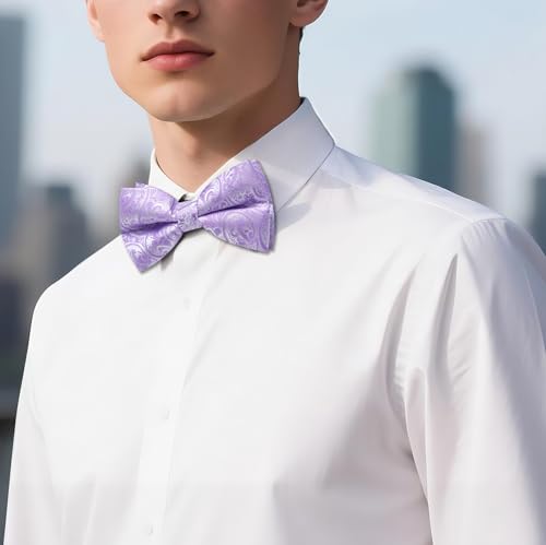 Image of Barry.Wang Paisley Striped Bow Tie for Men Silk Pre-Tied Bowtie Pocket Square Cufflinks Set Formal Wedding Party Prom