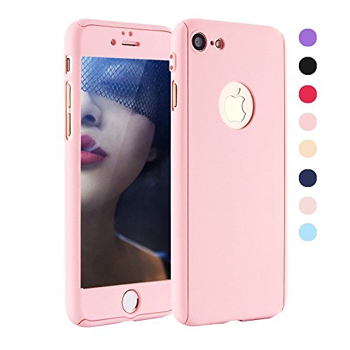 iPhone 6 Plus Case - GreenElec [Ultra-thin] 360 All Round Protective - Hard Hybrid Plastic Slim Cover Case with [Tempered Glass Screen Protector] for iPhone 6 Plus / iPhone 6S Plus (Pink)