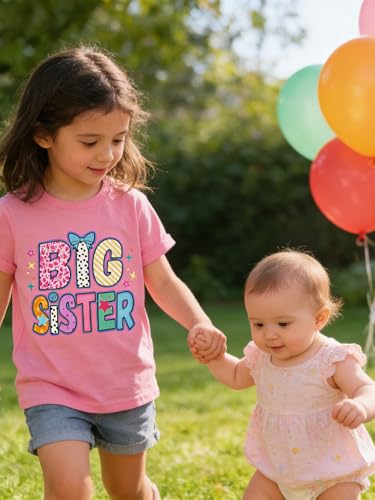Image of Funnycokid Big Sister Shirts for Girls Pregnancy Announcement Toddler Promoted to T-Shirt 1-7 Years