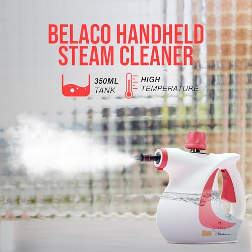 Belaco Handheld Steam Cleaner – High Pressure Multi-Purpose Steam Cleaner 1050W with 9 Accessories | Portable Chemical Free Steamer for Home, Kitchen, Bathroom, Tiles, Grout, Upholstery & Cars BSC389A