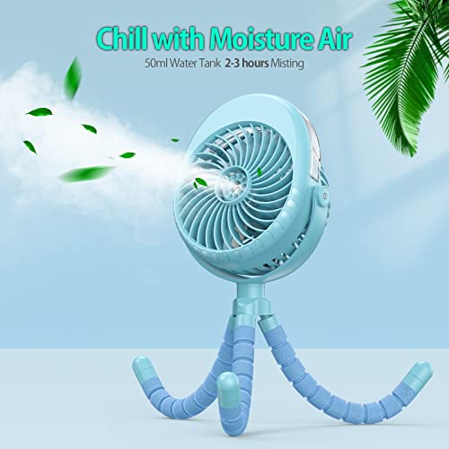 Portable Stroller Fan With Mist, Rechargeable Misting Fan With Water Spray, 270° Pivot Personal Mister Fan With Flexible Tripods For Cooling Outdoor Travel Beach Umbrella Wagon Crib Treadmill Car #TOP1