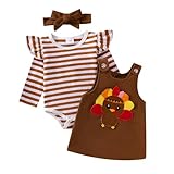 SAYOO Halloween Skirt Outfit Newborn Baby Girl Ruffle Romper Suspender Pumpkin Ghost Corduroy Overall Dress 3Pcs Clothes (Khaki, 6-9 Months)