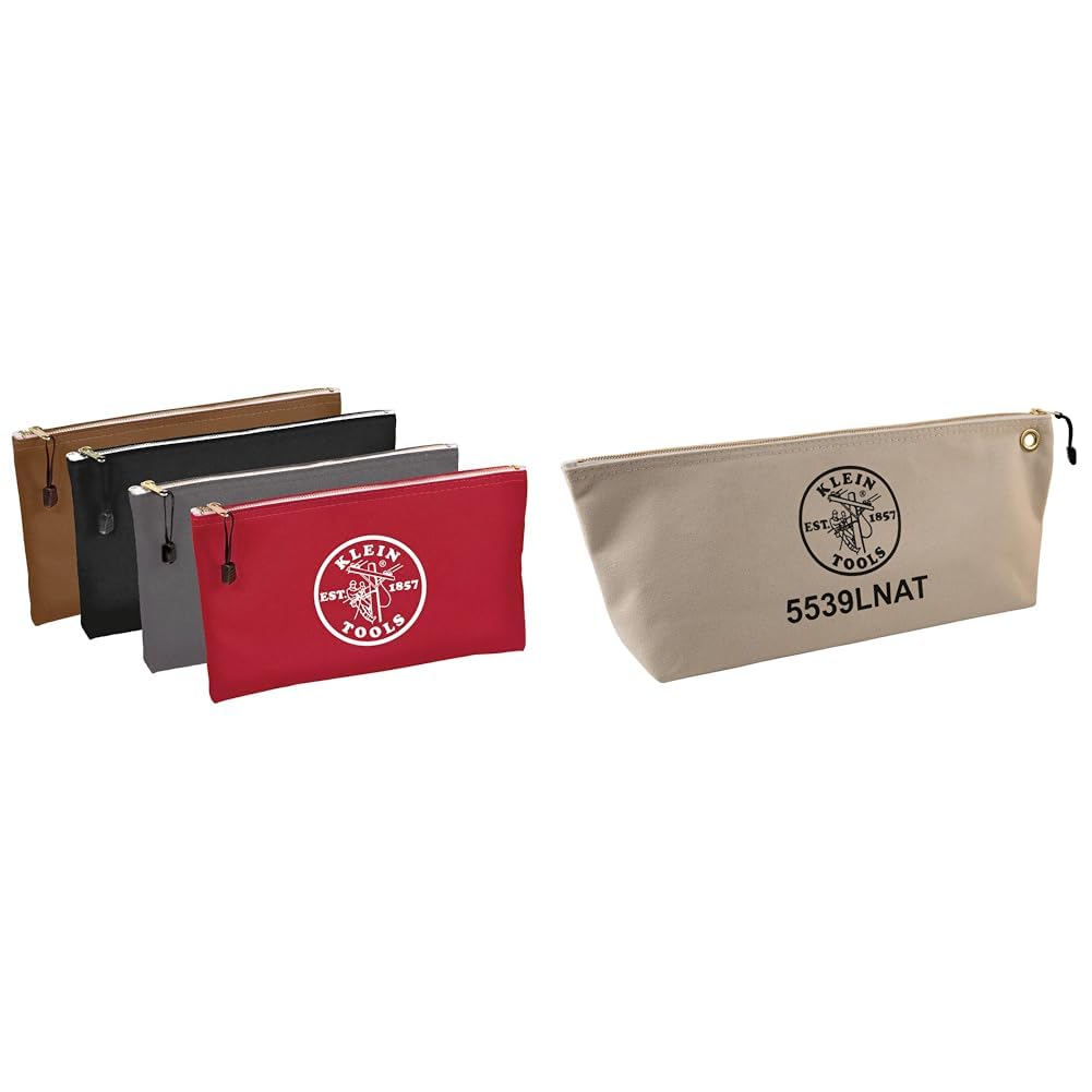 Klein Tools Canvas Zipper Bags and Pouches 4-Pack and 16-Inch Tool Storage Bag Bundle