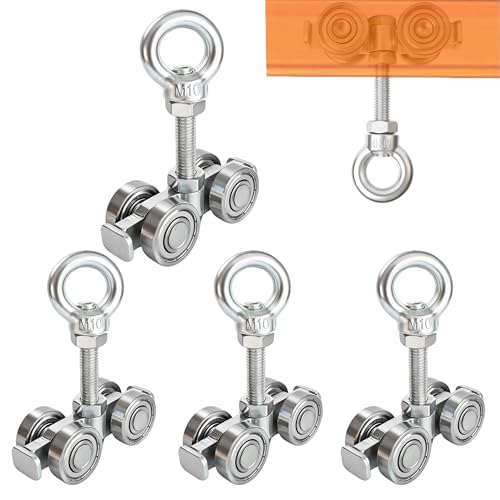 YOVXKAN 4-Wheel Silent Trolley Assembly Rollers.Strut Channel Rollers Trolley.for use with 1-5/8" Wide and All 1-5/8" or Taller Strut Channel with M10 Bolt and Lifting Eye Nuts(4) by YOVXKAN - Used condition - US$30.96