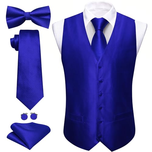 Image of Barry.Wang Men's Suit Vest Tie Bowtie Set Formal Silk Paisley Waistcoat Hanky Cufflinks Lapel Pin Set Wedding Party 7PCS