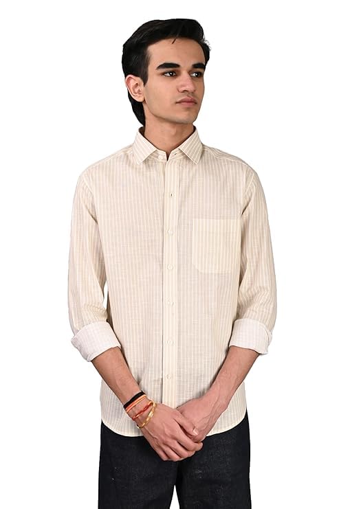 Image of Men Regular Fit Shirt Colour Light Stripes Cotton Shirts for Men