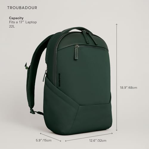 Image of Troubadour Apex 4.0-22L Premium Laptop Backpack - Ergonomic & Water Resistant - Designed for Work and Travel - Obsidian Green