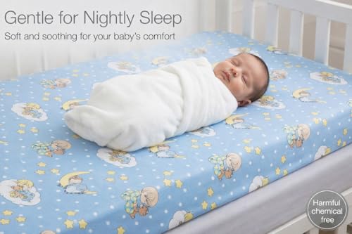 Image of 2 Pack Fitted Crib Sheets for Boys in 100% Jersey Knit Cotton - Blue and Yellow Precious Moments Design Plus Solid Gray Boy's Crib Mattress Sheets by Everyday Kids