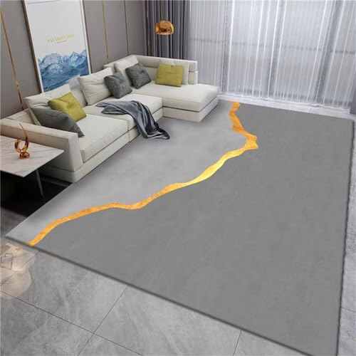Tapis de bureau gris et jaune 120x160cm au style moderne à lignes simples