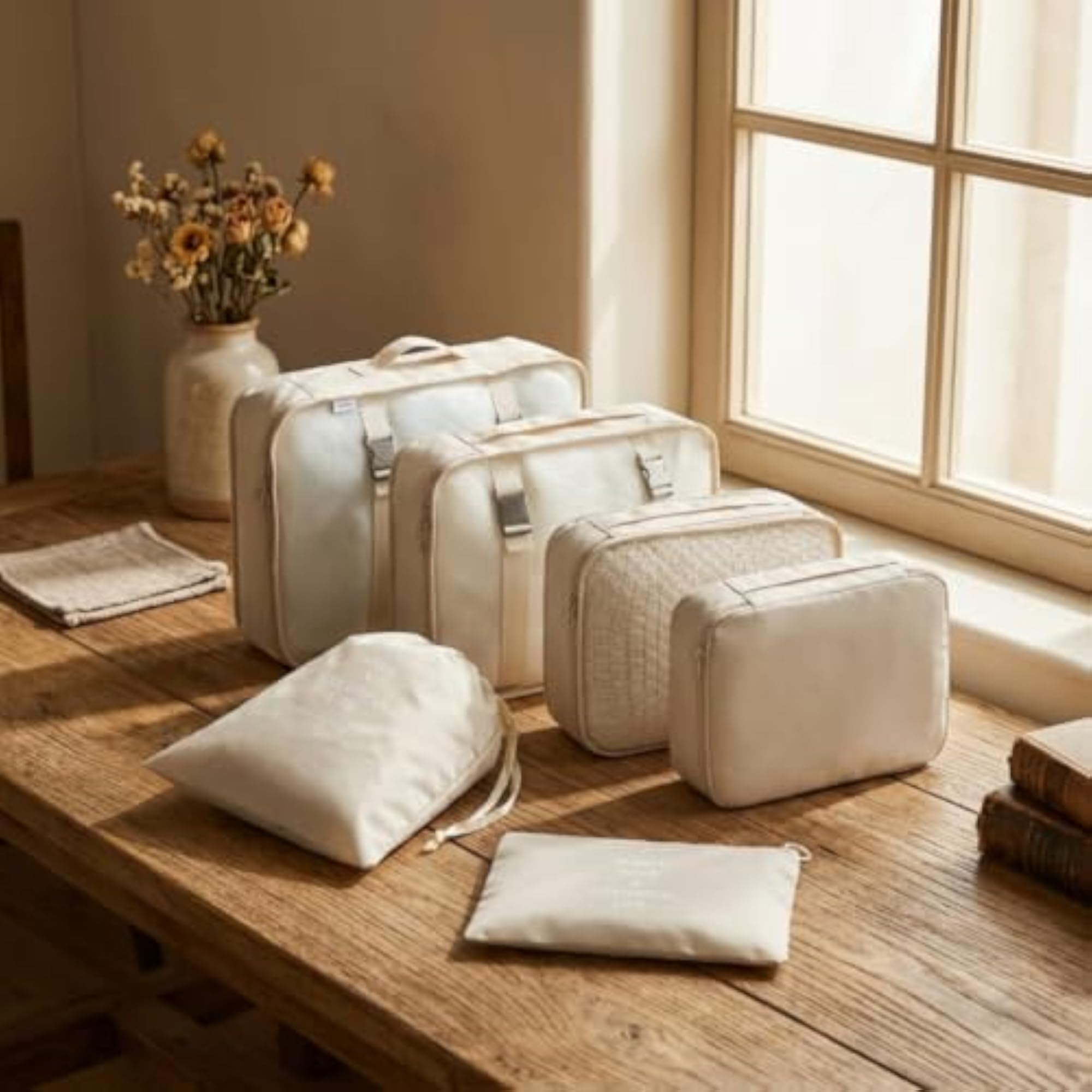 7 Pieces Space-Saving Travel Organizer Set, Lightweight Packing Cubes