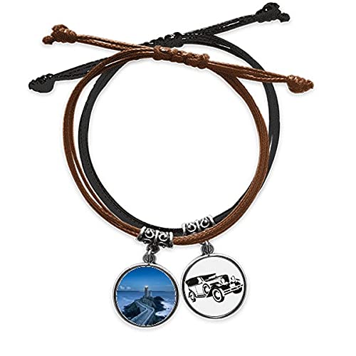 Ocean Tour noire photo bracelet corde main chaîne cuir vintage