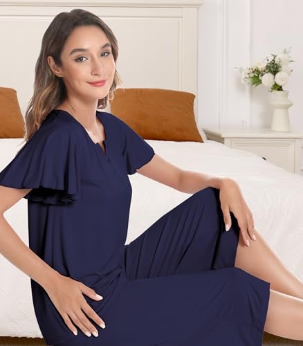Image of NACHILA Women's Bamboo Viscose Pajamas Button V Neck Capri Pjs | Cooling pajamas, Breathable Fabric, Soft Touch, Sleep Comfort, Moisture-Wicking