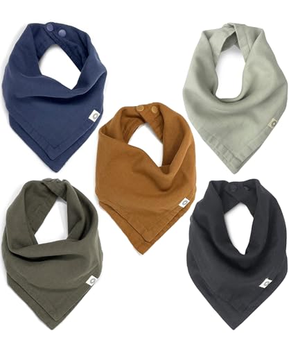 Image of Kishu Baby Indi GOTS Organic Muslin Baby Bandana Bibs 5 Pk, 4-Way Reversible